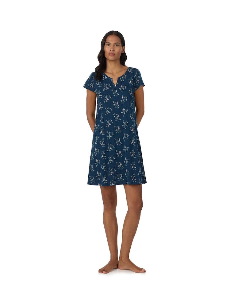 Lauren Ralph Lauren Blue Cotton Knit Nightdress - Image 1 of 3 Lauren Ralph Lauren Blue Cotton Knit Nightdress - Image 1 of 3
