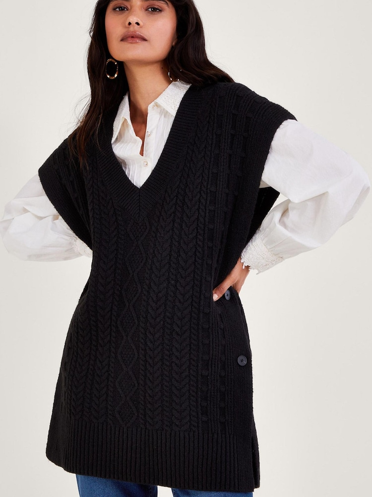 črna - Monsoon Pleten Tabard pletena jopa - Slika 1 iz 4