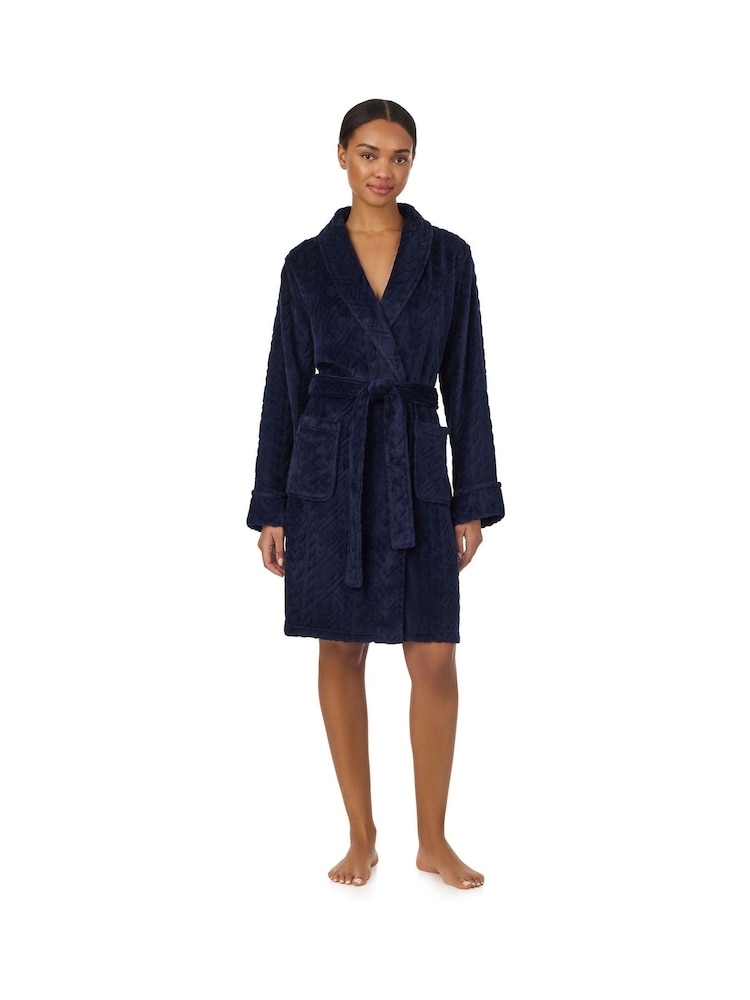 Lauren Ralph Lauren Blue Short Fleece Robe - Image 1 of 3 Lauren Ralph Lauren Blue Short Fleece Robe - Image 1 of 3