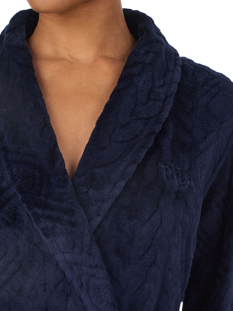Lauren Ralph Lauren Blue Short Fleece Robe - Image 3 of 3 Lauren Ralph Lauren Blue Short Fleece Robe - Image 3 of 3