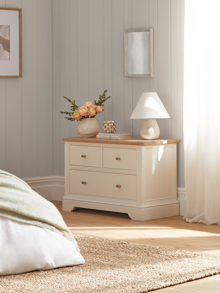 Chalk White Hampton Country Collection Luxe Painted Oak 3 Drawer Wide Bedside Table - Image 1 of 7