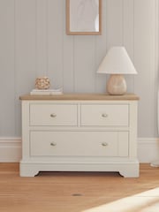 Chalk White Hampton Country Collection Luxe Painted Oak 3 Drawer Wide Bedside Table - Image 2 of 7