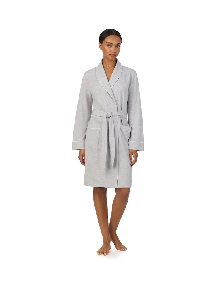 Lauren Ralph Lauren Grey Cotton Herringbone Robe - Image 1 of 3