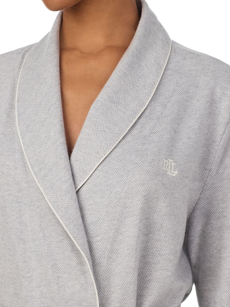 Lauren Ralph Lauren Grey Cotton Herringbone Robe - Image 2 of 3