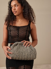 Black/White Raffia Clutch Bag - Image 2 of 10