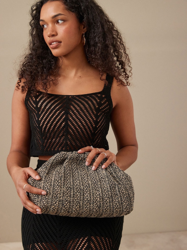 Black/White Raffia Clutch Bag - Image 2 of 10