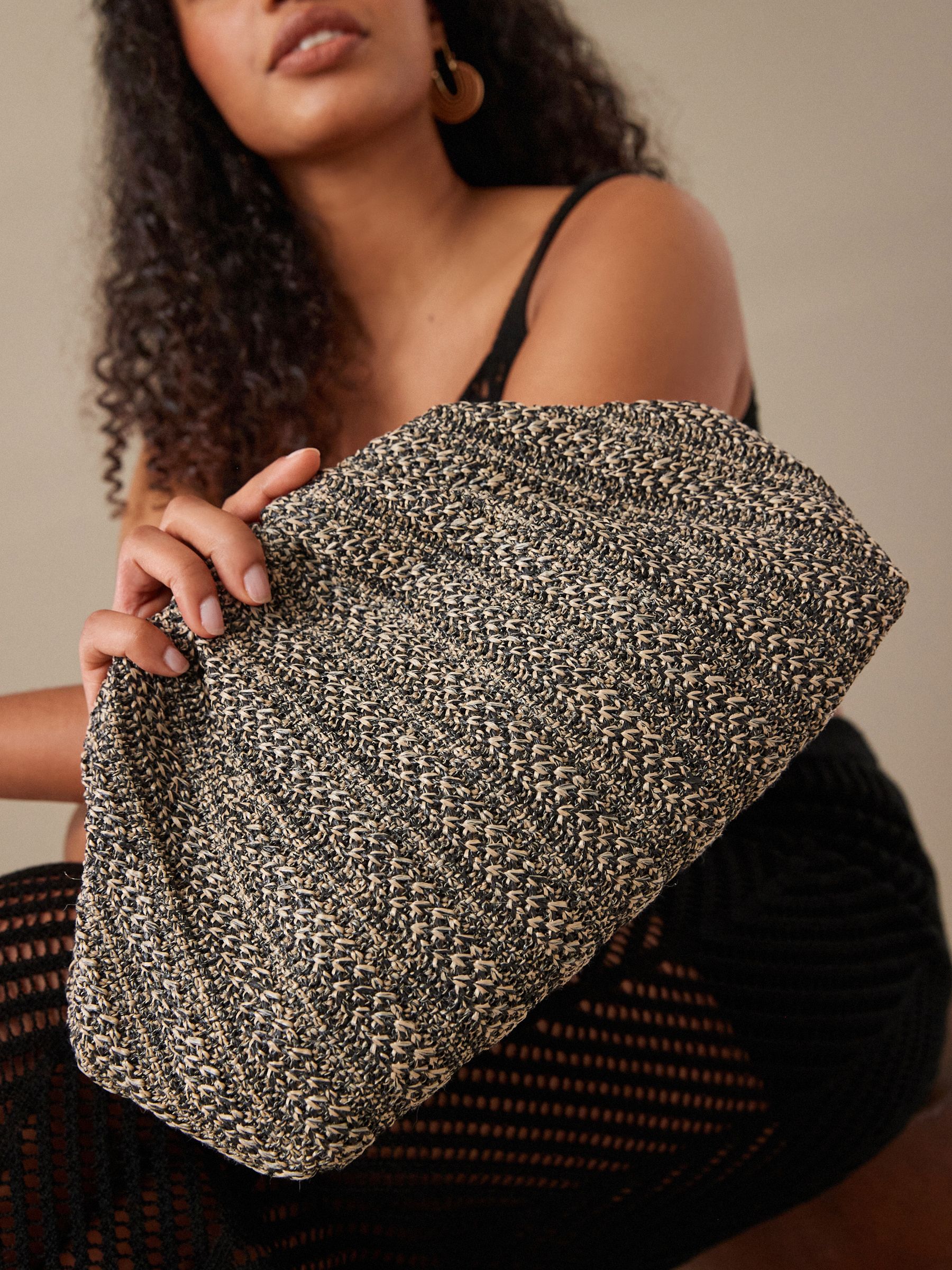 Buy Black White Raffia Clutch Bag from Next Ireland