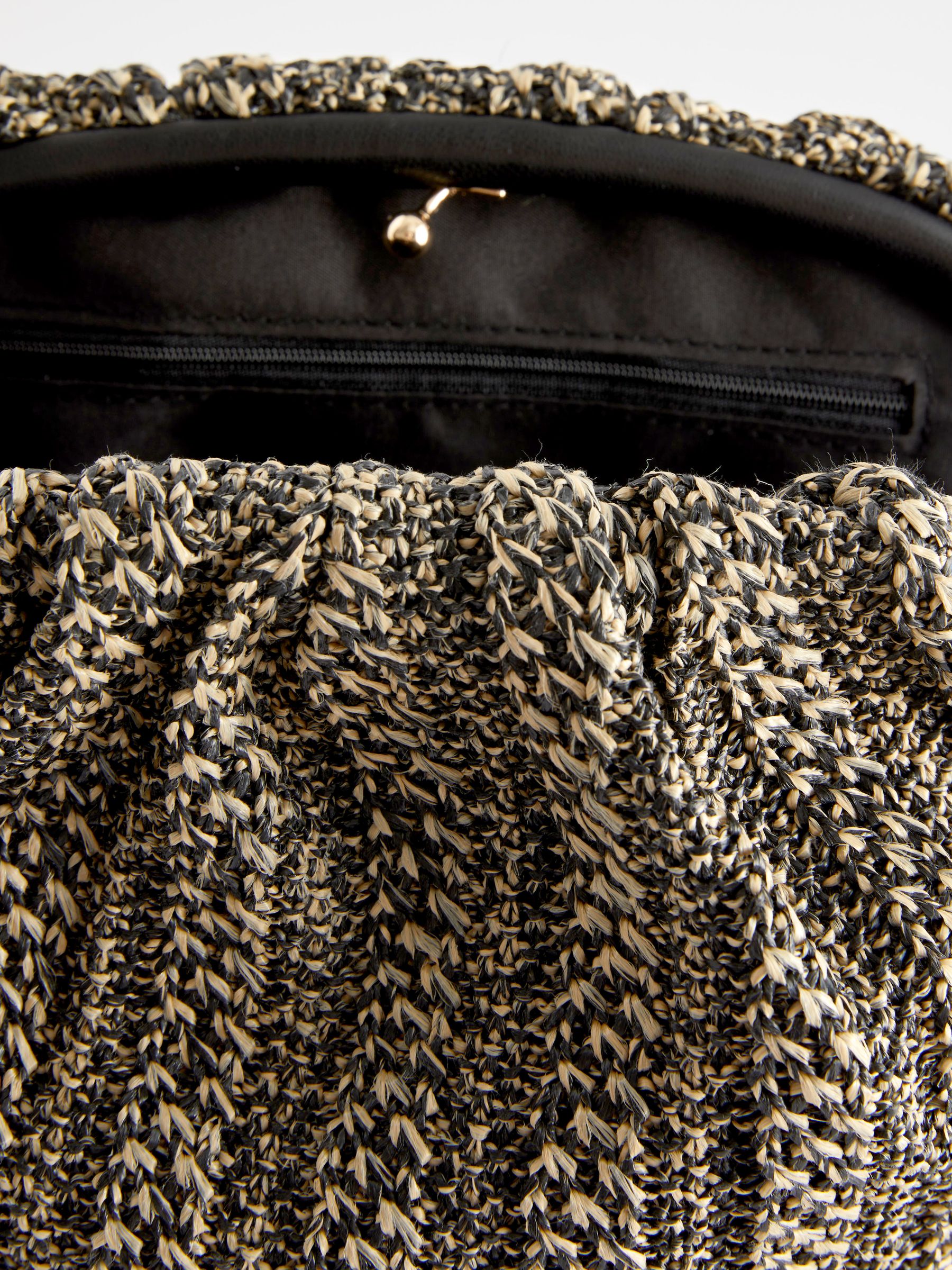 Black White Raffia Clutch Bag