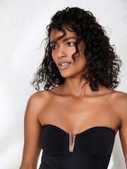 Mint Velvet Black Italian Fabric Tummy Control Hardware Bandeau Swimsuit - Image 2 of 4