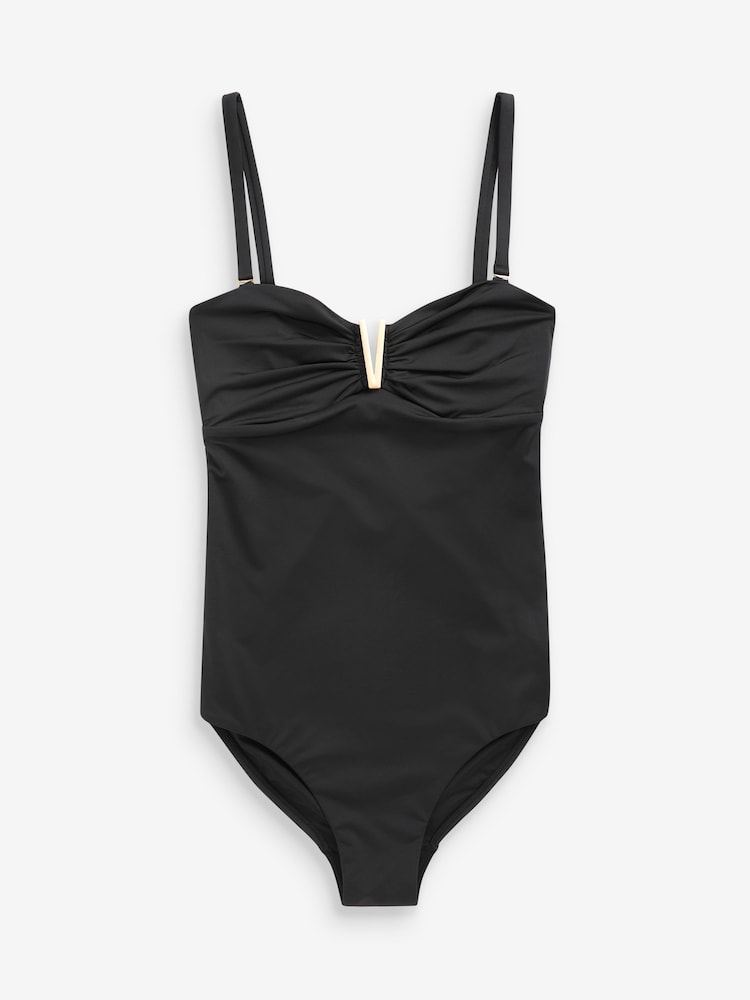 Mint Velvet Black Italian Fabric Tummy Control Hardware Bandeau Swimsuit - Image 4 of 4