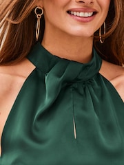 Sosandar Green Satin Twist Halter Top - Image 5 of 5