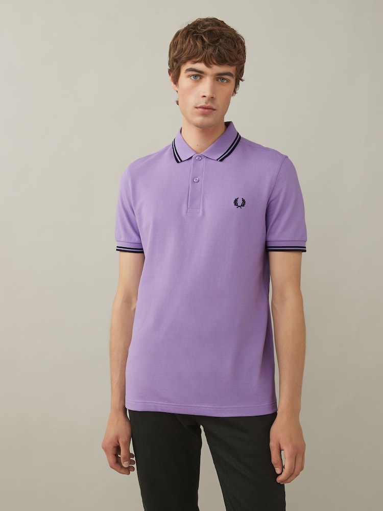 Ultraviolett/Marineblau - Fred Perry Polo-Shirt mit Doppelstreifen - Bild 1 von 7