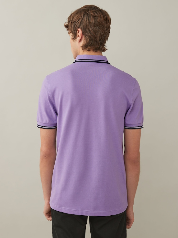 Ultraviolett/Marineblau - Fred Perry Polo-Shirt mit Doppelstreifen - Bild 2 von 7