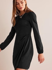 Boden Black Wrap-Effect Jersey Mini Dress - Image 3 of 5
