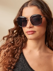 Black Gold Round Metal Trim Sunglasses - Image 1 of 6