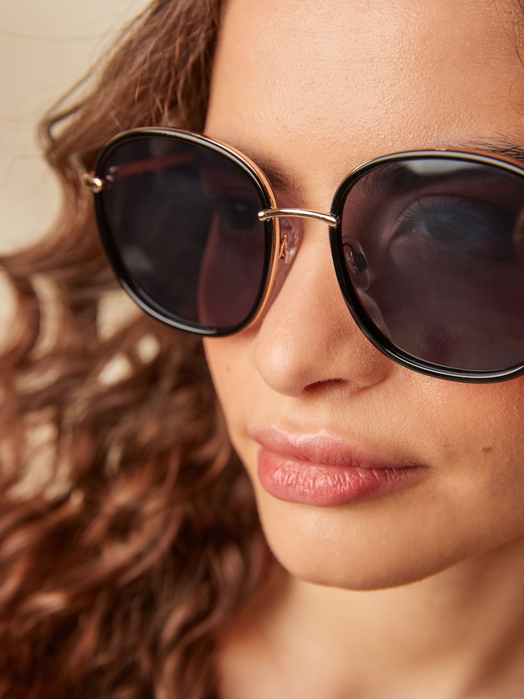 Black Gold Round Metal Trim Sunglasses - Image 2 of 6
