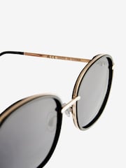 Black Gold Round Metal Trim Sunglasses - Image 6 of 6