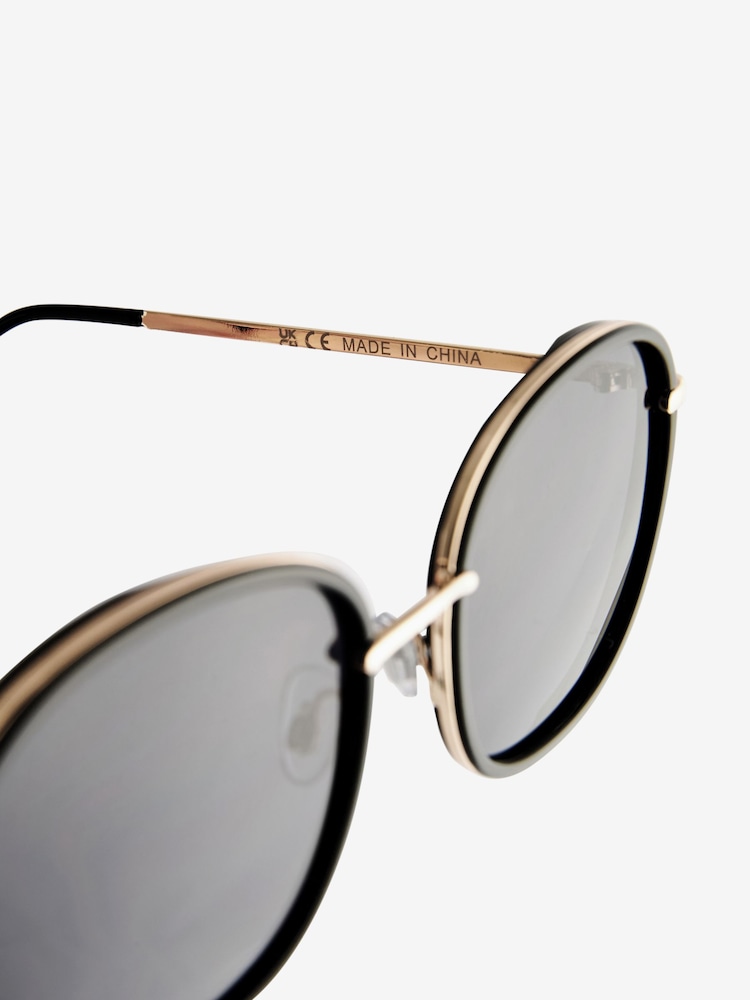 Black Gold Round Metal Trim Sunglasses - Image 6 of 6