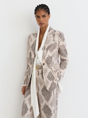 Reiss Ivory/Grey Elyna Snake-Print Single-Breasted Blazer - Image 1 of 7