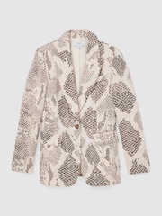 Reiss Ivory/Grey Elyna Snake-Print Single-Breasted Blazer - Image 2 of 7