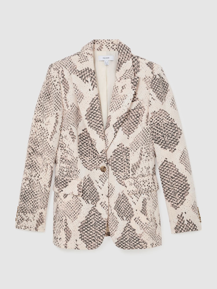 Reiss Ivory/Grey Elyna Snake-Print Single-Breasted Blazer - Image 2 of 7 Reiss Ivory/Grey Elyna Snake-Print Single-Breasted Blazer - Image 2 of 7