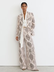 Reiss Ivory/Grey Elyna Snake-Print Single-Breasted Blazer - Image 3 of 7