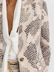 Reiss Ivory/Grey Elyna Snake-Print Single-Breasted Blazer - Image 4 of 7