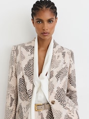 Reiss Ivory/Grey Elyna Snake-Print Single-Breasted Blazer - Image 5 of 7