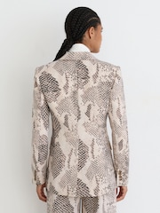 Reiss Ivory/Grey Elyna Snake-Print Single-Breasted Blazer - Image 6 of 7