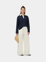 Sweaty Betty White Summer City Wide Leg Long Trousers with Side Stripe - Image 4 of 6
