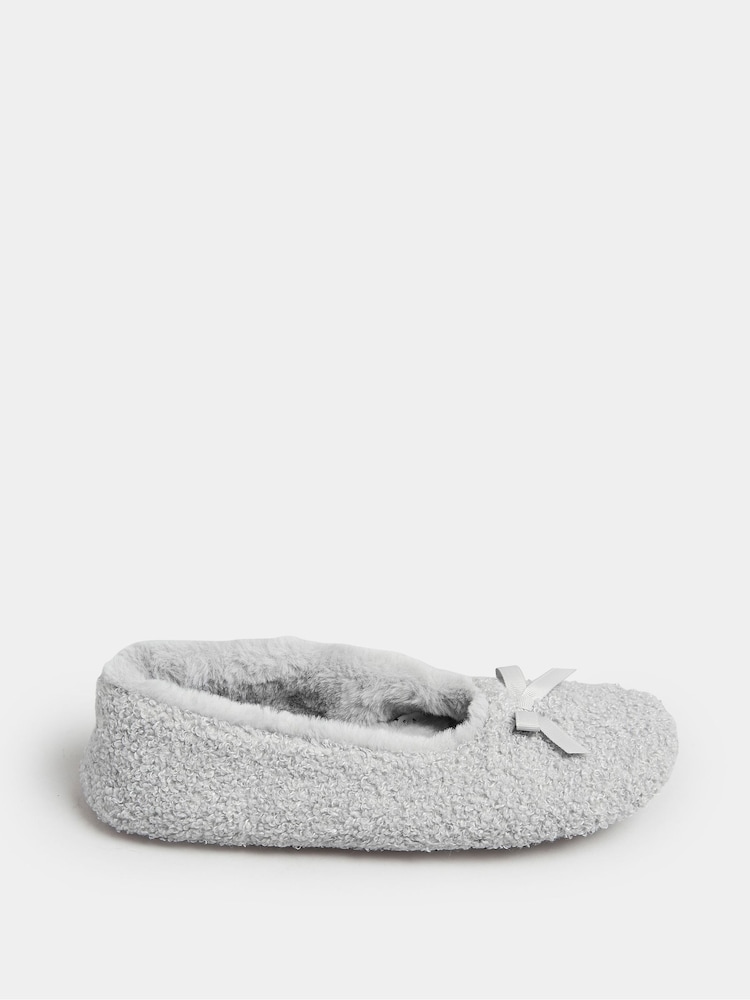 Yours Curve Grey Wide Fit Borg Ballet Slippers - Image 1 of 5