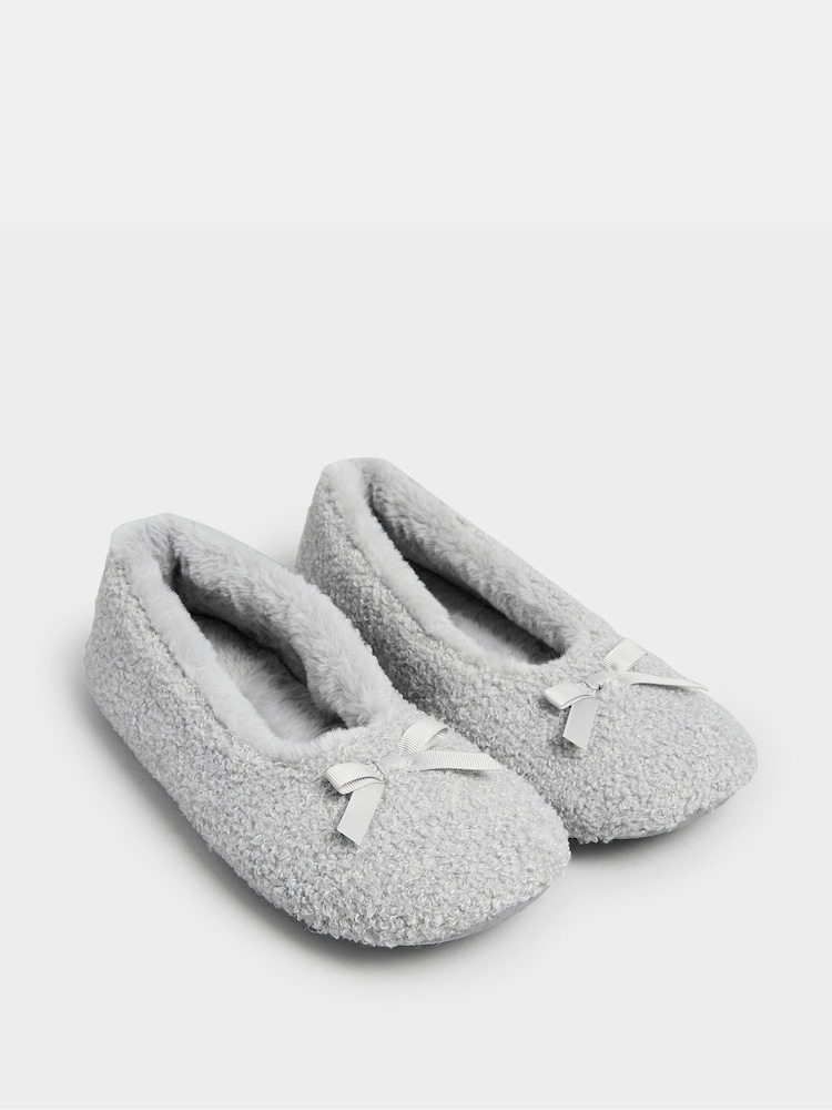 Yours Curve Grey Wide Fit Borg Ballet Slippers - Image 2 of 5