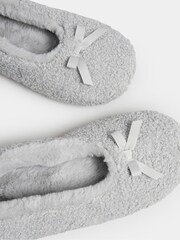 Yours Curve Grey Wide Fit Borg Ballet Slippers - Image 3 of 5