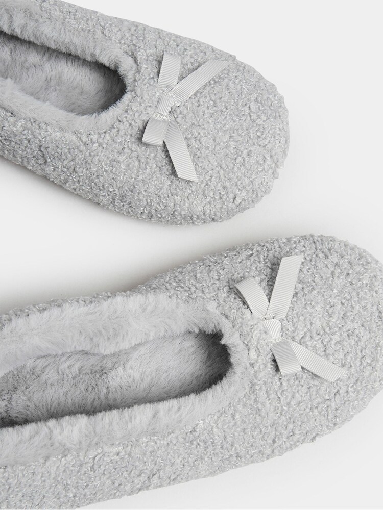 Yours Curve Grey Wide Fit Borg Ballet Slippers - Image 3 of 5