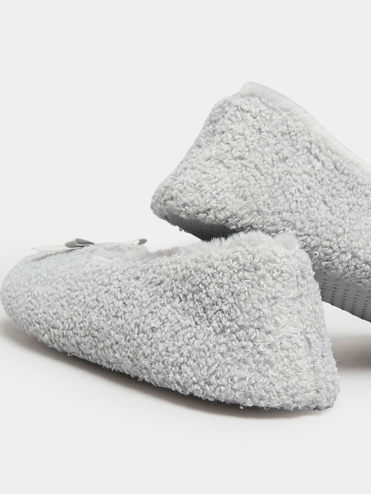 Yours Curve Grey Wide Fit Borg Ballet Slippers - Image 4 of 5