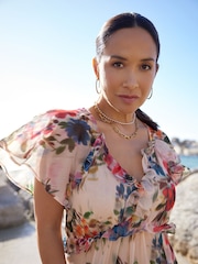 Myleene Klass Multi Printed Floral Frill Midi Dress - Image 5 of 5