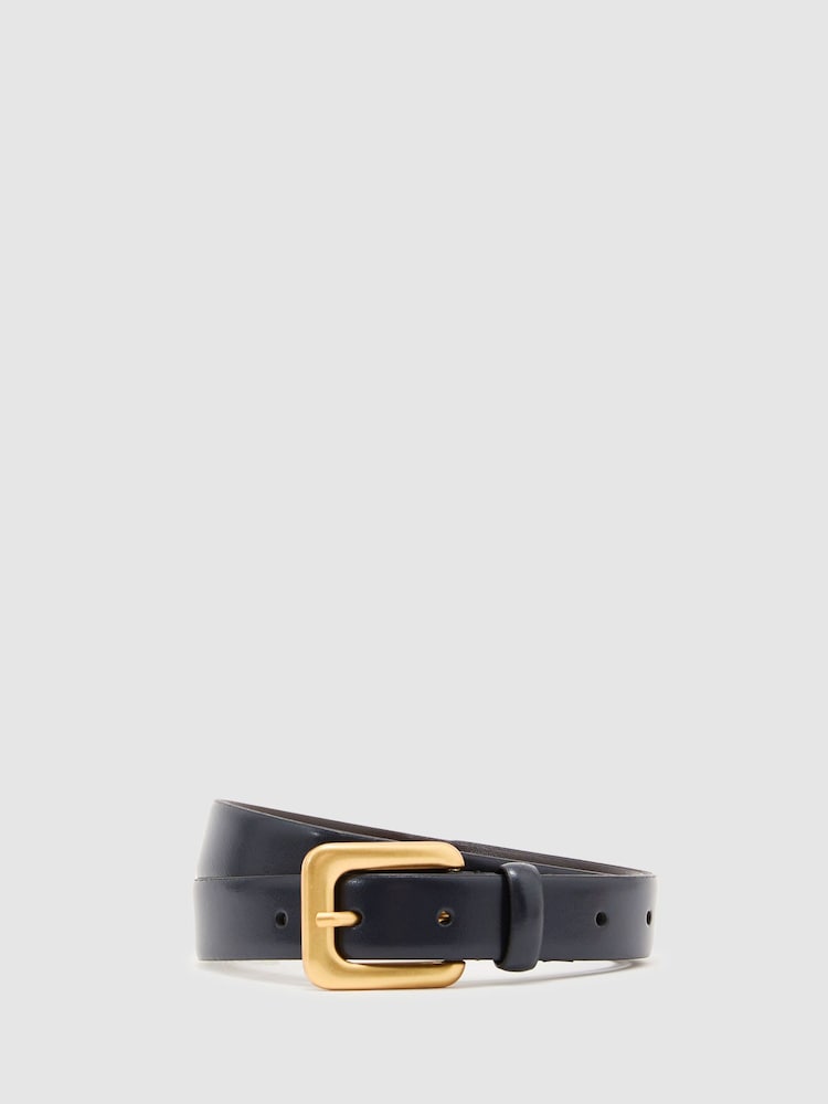 Reiss Navy Beatrice Leather Square-Buckle Belt - Image 2 of 5 Reiss Navy Beatrice Leather Square-Buckle Belt - Image 2 of 5