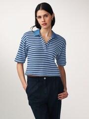 Blue Short Sleeve Crochet Polo Shirt - Image 1 of 6