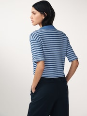 Blue Short Sleeve Crochet Polo Shirt - Image 3 of 6
