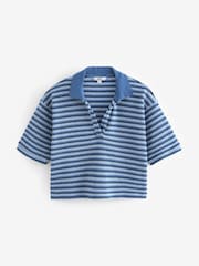 Blue Short Sleeve Crochet Polo Shirt - Image 5 of 6
