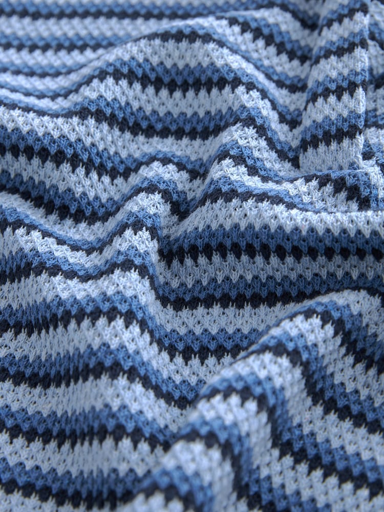 Blue Short Sleeve Crochet Polo Shirt - Image 6 of 6 Blue Short Sleeve Crochet Polo Shirt - Image 6 of 6