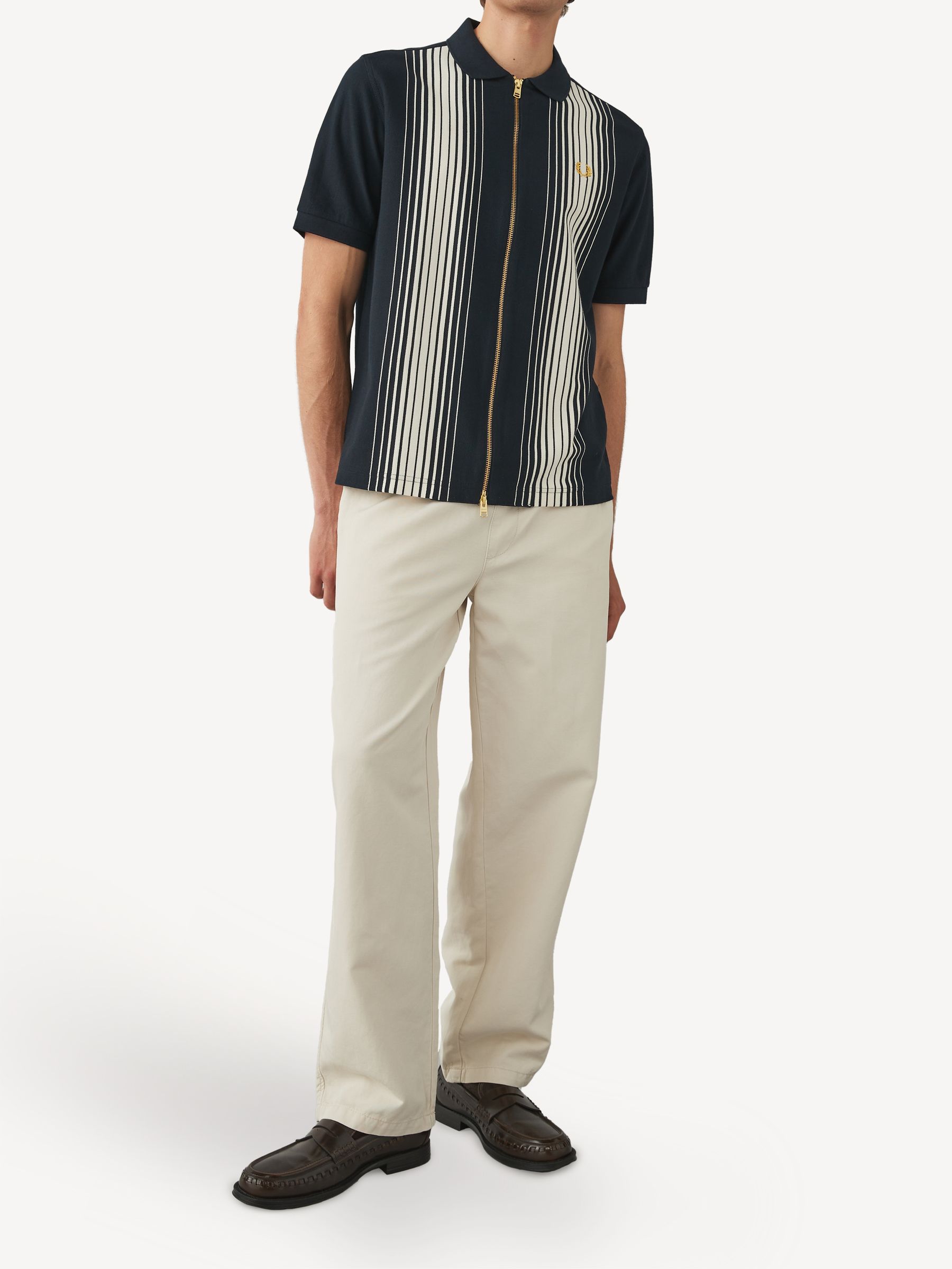 【FRED PERRY】 Ombre Stripe Zip Through Polo Shirt ★ Navy Fred Perry Ombre Stripe Zip Polo Shirt Navy | Glue Store