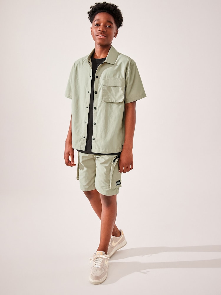 Neutral Short Sleeve Utility Shirt & Shorts Set (3-16yrs) - Image 2 of 9