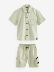 Neutral Short Sleeve Utility Shirt & Shorts Set (3-16yrs) - Image 7 of 9