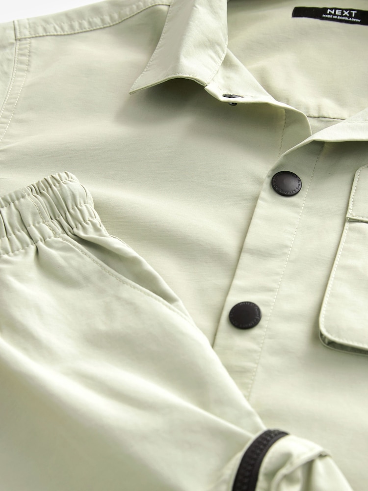 Neutral Short Sleeve Utility Shirt & Shorts Set (3-16yrs) - Image 9 of 9