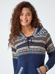 Roman Blue Nordic Print Hooded Jumper - Image 5 of 6