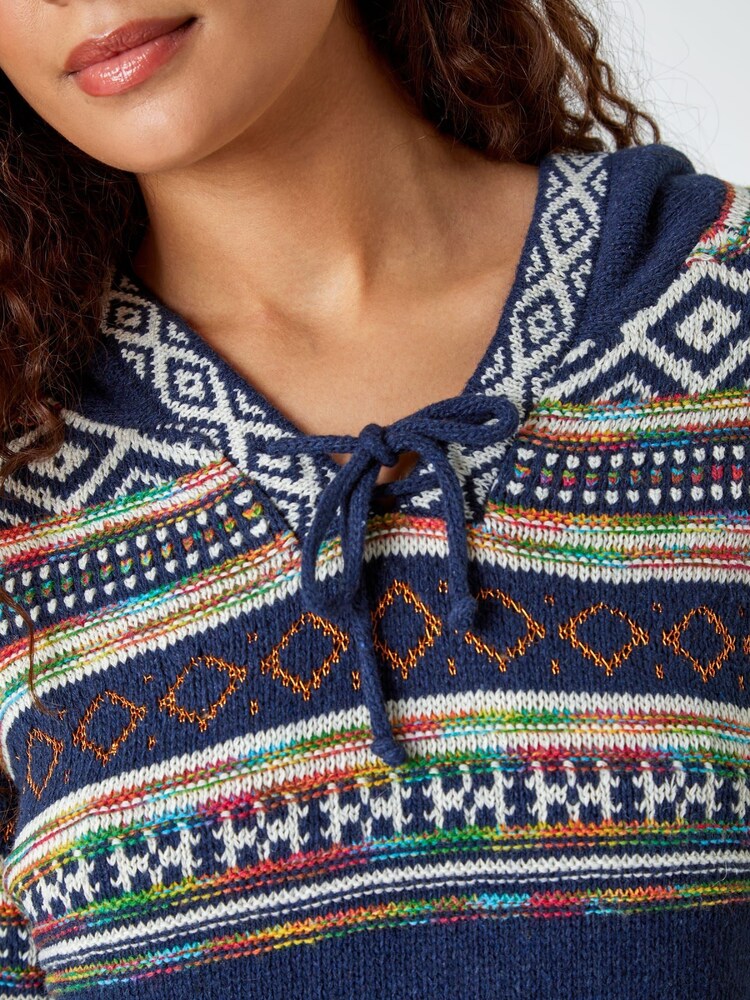 Roman Blue Nordic Print Hooded Jumper - Image 6 of 6 Roman Blue Nordic Print Hooded Jumper - Image 6 of 6