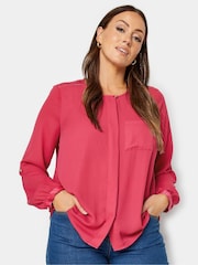 M&Co Red Satin Contrast Yoke Blouse - Image 1 of 4