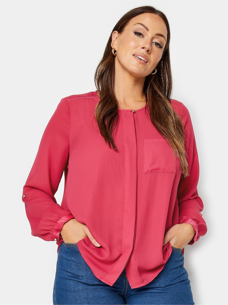 M&Co Red Satin Contrast Yoke Blouse - Image 1 of 4