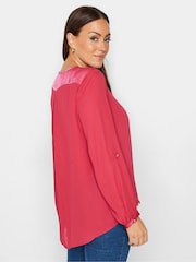 M&Co Red Satin Contrast Yoke Blouse - Image 3 of 4